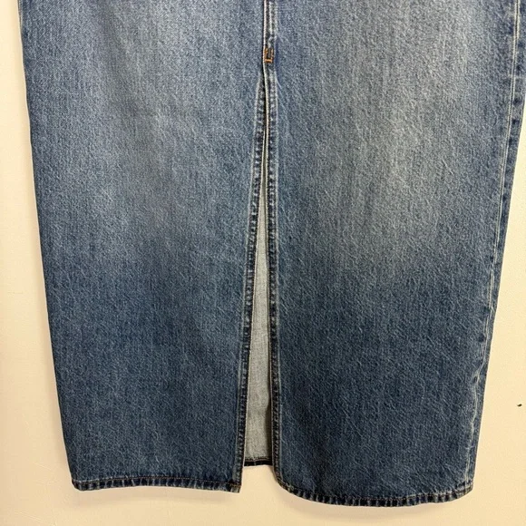 Madewell Mid Rise Denim Maxi Jean Skirt Womens 26 Blue Front Middle Slit NWT - Picture 4 of 12